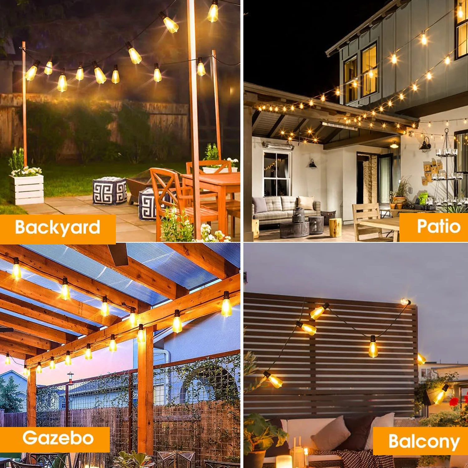 1/2/3pcs 28FT ST38 String Lights Outdoor, US Plug 10+1 LED Patio Lights Fairy Garden Lamp For Home Xmas New Year Party Halloween - Image 6