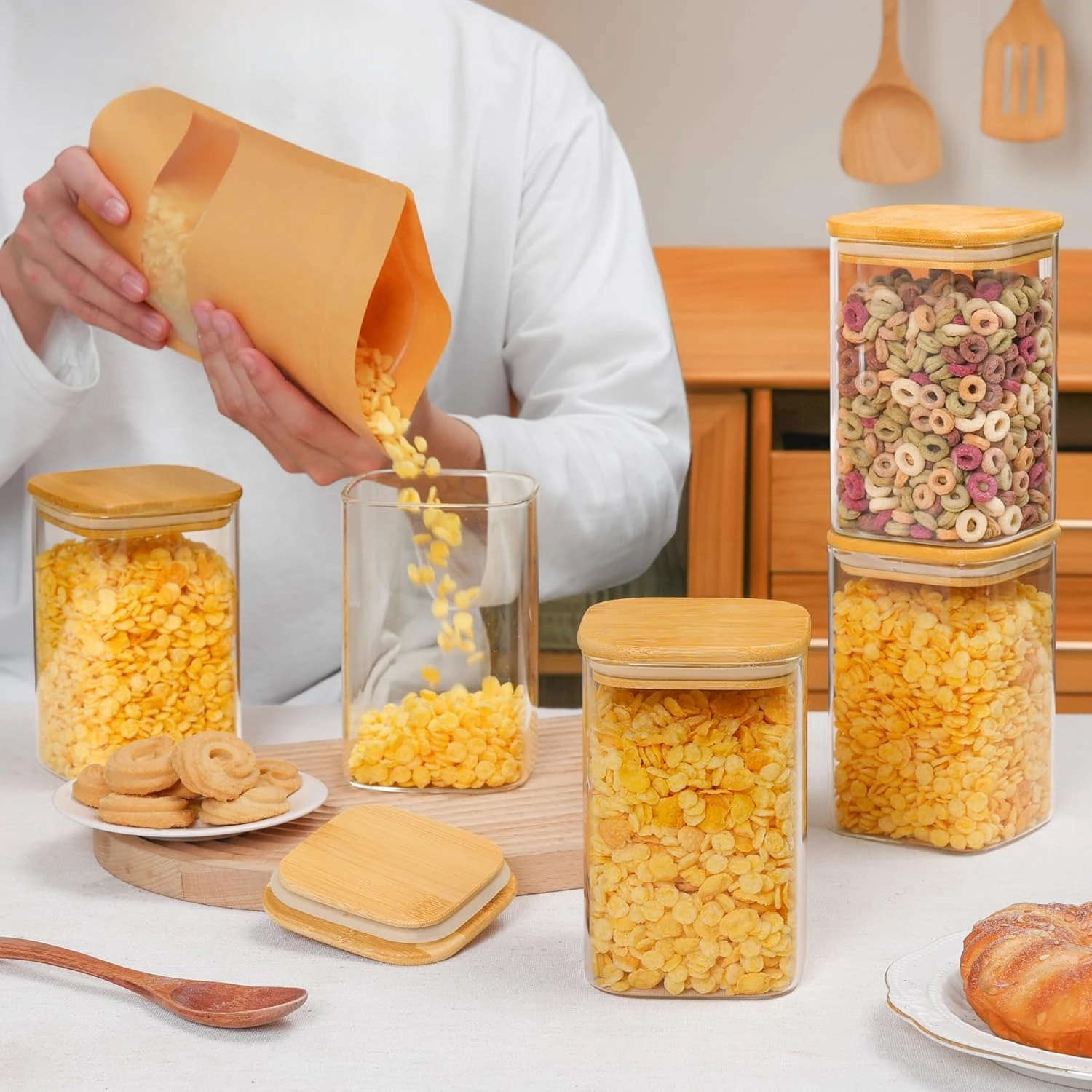 Set of 9 Square 37oz Glass Storage Containers with Lids – Clear Pantry Food Jars - Image 6