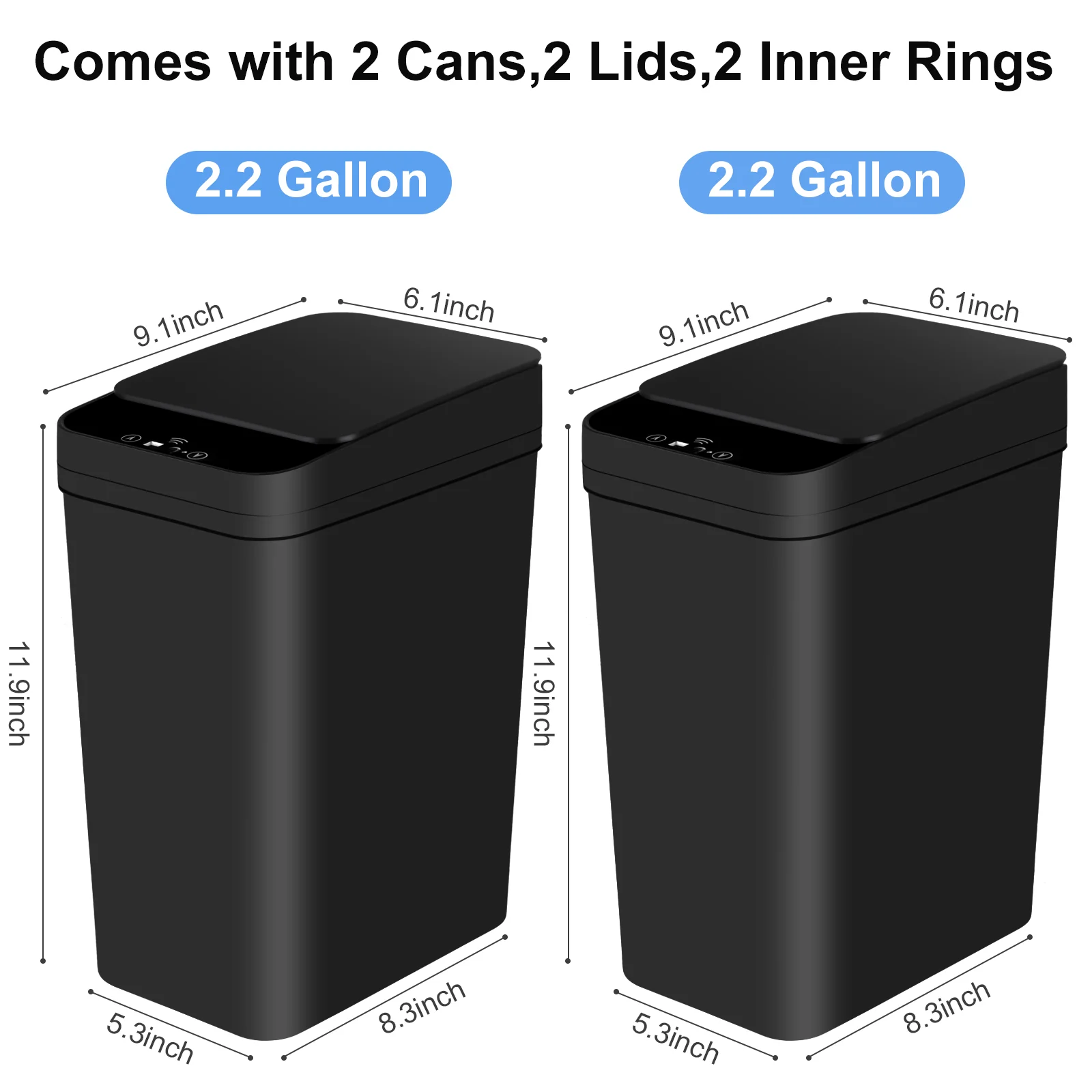2-Pack 12L Touchless Motion Sensor Trash Cans – Automatic Slim Bathroom & Office Garbage Bins - Image 2