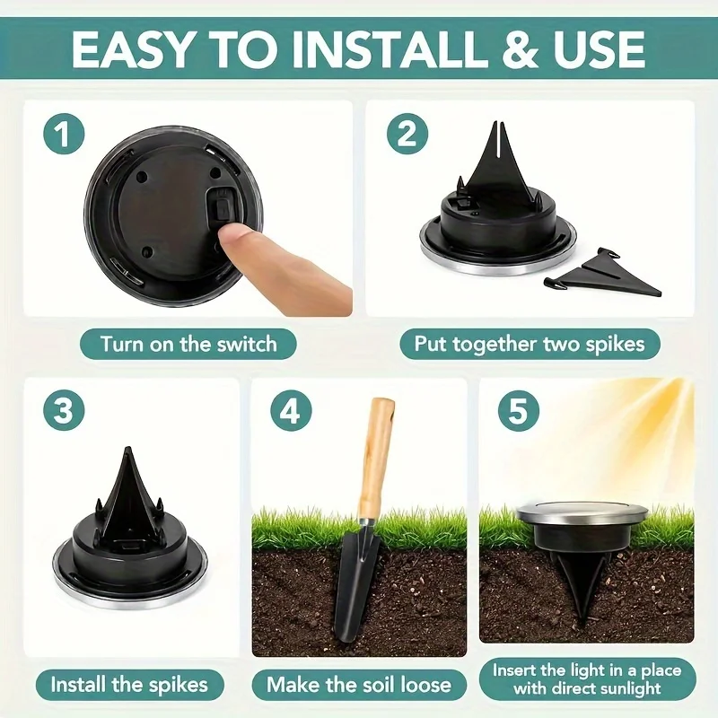 8PCS Solar Disk Lights – 8 LED Outdoor Garden Underground Deck Spotlights - Image 6