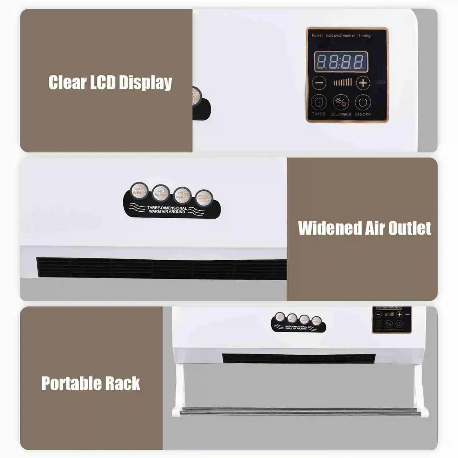 2-in-1 Heater Fan with Digital Timer & Display, Wall-Mounted Space Heater for Home Office - Image 2