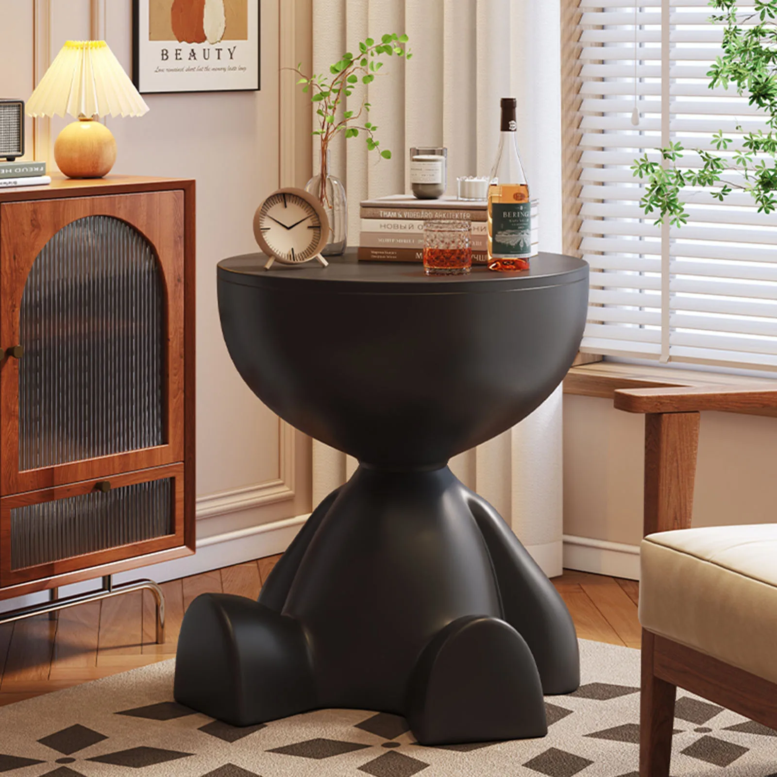 Wedyvko Coffee Table - Modern Round Matte Side Table with Small Storage Rack