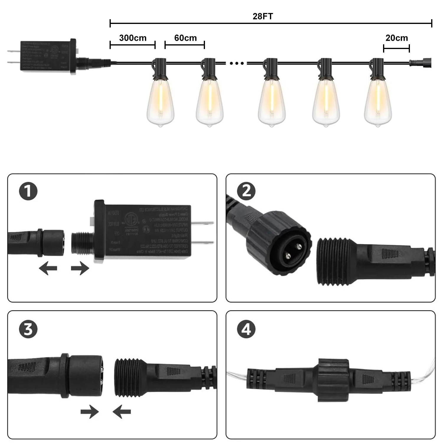 1/2/3pcs 28FT ST38 String Lights Outdoor, US Plug 10+1 LED Patio Lights Fairy Garden Lamp For Home Xmas New Year Party Halloween - Image 3