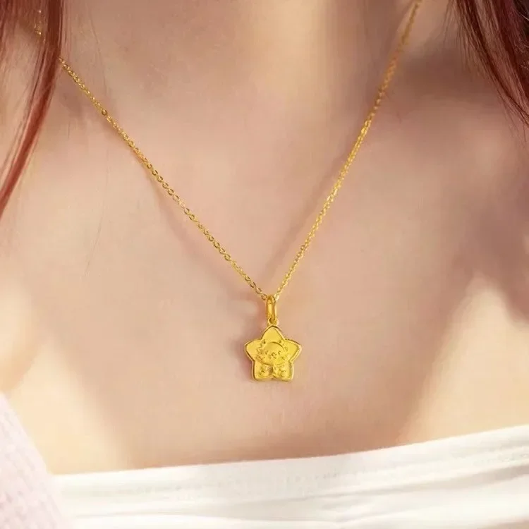 24K Real Gold Dragon Zodiac Star Pendant Lucky Jewelry Men Women US Ship Birthday Gift