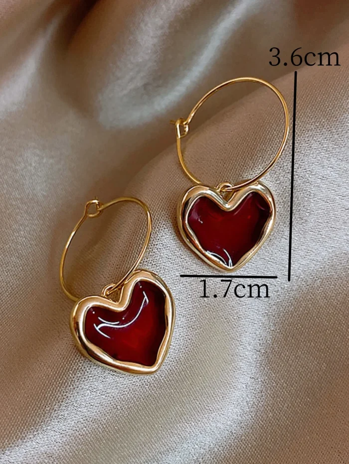 2PCS Wine Red Heart Earrings – Trendy Jewelry for Parties, Holidays & Travel - Image 4