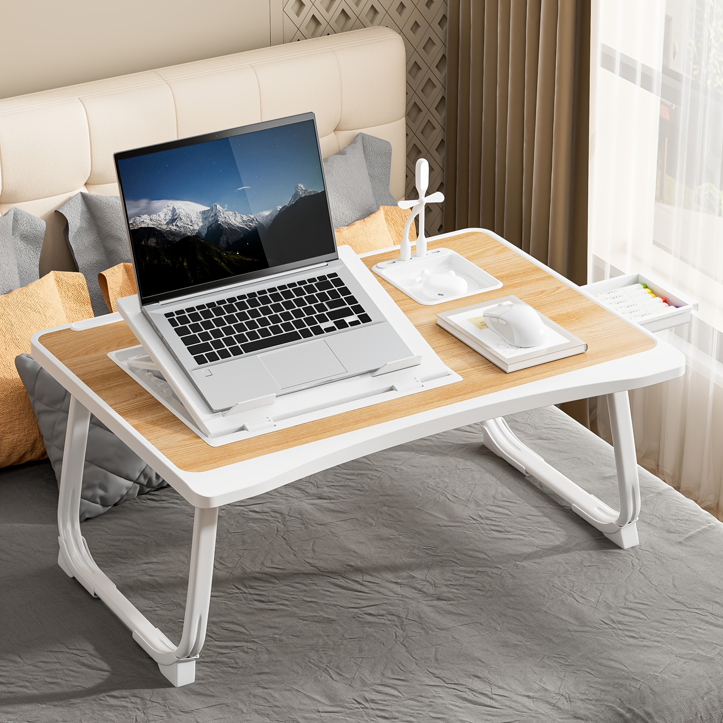 Portable Laptop Bed Table with Cup Holder, Drawer & Tablet Slot – Foldable and Durable - Image 17