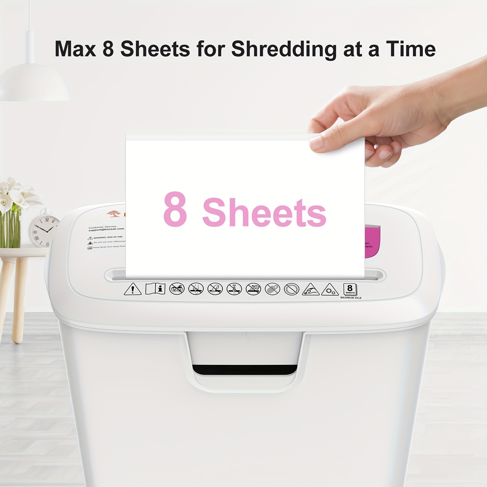 8-Sheet Strip-Cut Paper Shredder – Overheat Protection, Auto Shut-Off, 3.4-Gallon Bin