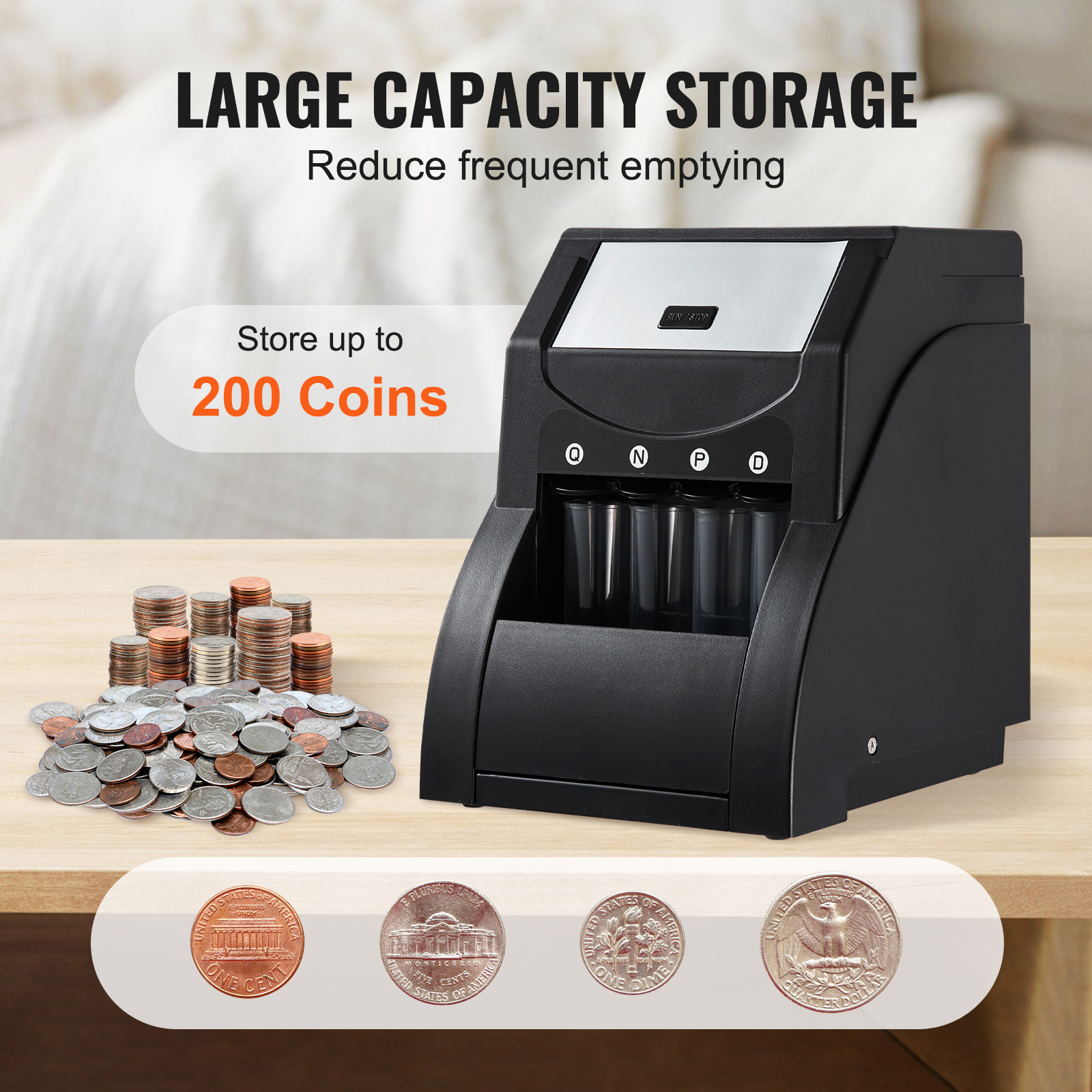 VEVOR USD Coin Sorter Machine with Wrapper, Sorts 230 Coins/Min, Holds 200 Coins, Black - Image 6