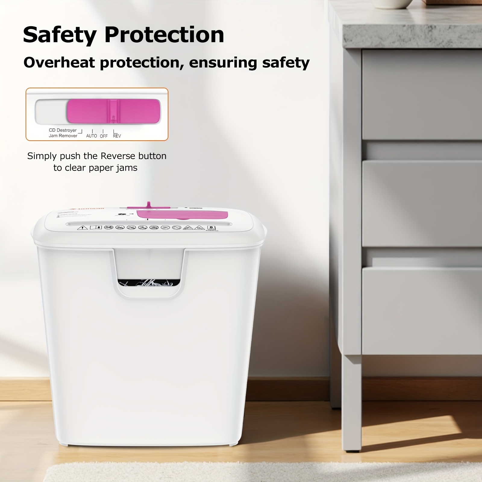 8-Sheet Strip-Cut Paper Shredder – Overheat Protection, Auto Shut-Off, 3.4-Gallon Bin - Image 5