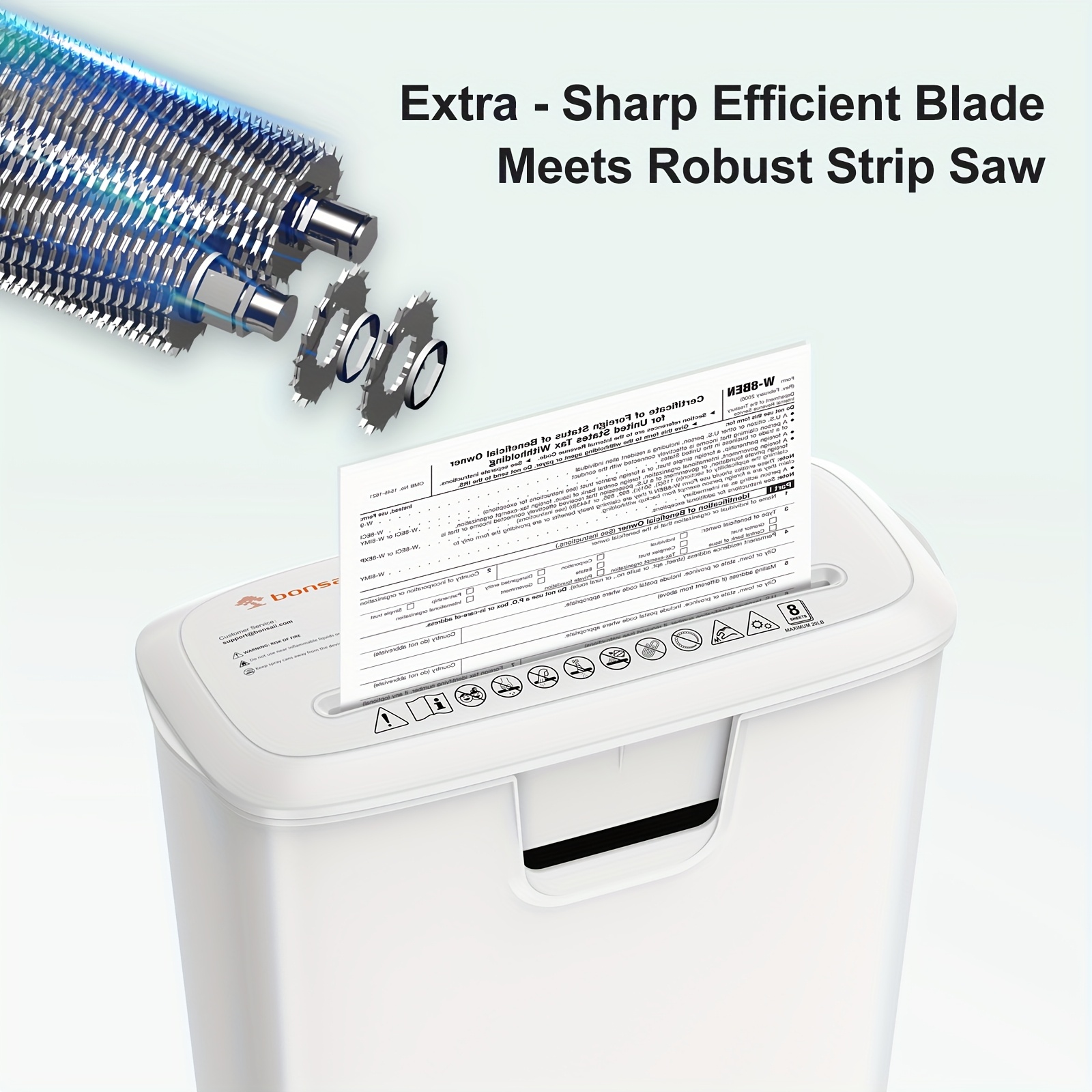 8-Sheet Strip-Cut Paper Shredder – Overheat Protection, Auto Shut-Off, 3.4-Gallon Bin - Image 7