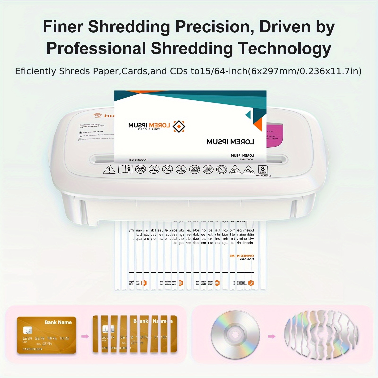 8-Sheet Strip-Cut Paper Shredder – Overheat Protection, Auto Shut-Off, 3.4-Gallon Bin - Image 9